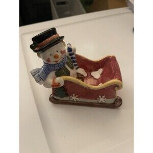Houston Harvest Snowman Sled 4 in x 4 in Coin Tray Candy Dish Candle Holder